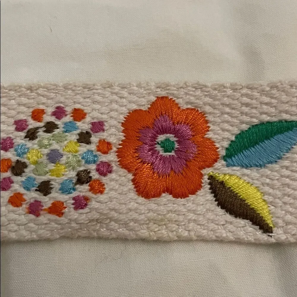 White Floral Embroidered Macrame Strap Tie Belt One Size